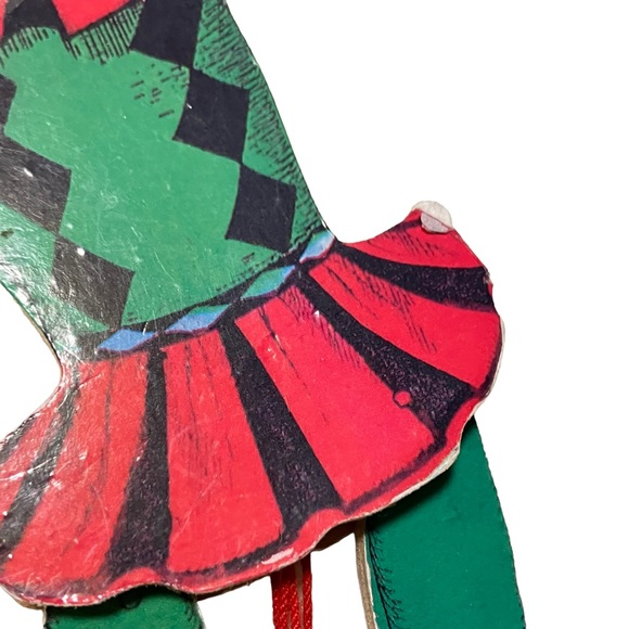 Vintage 80's Susan Feves Jester Clown Jumping Jack PullString Christmas Ornament - Picture 4 of 9